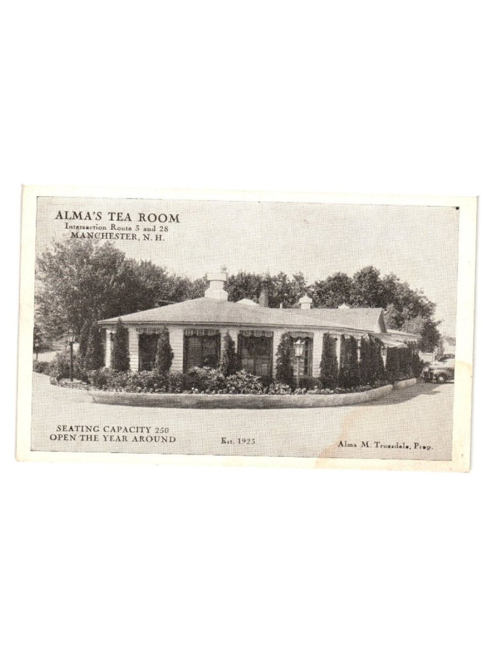 Almas Tea Room Vintage Postcard Manchester NH New Hampshire Rt 3 28 Historic